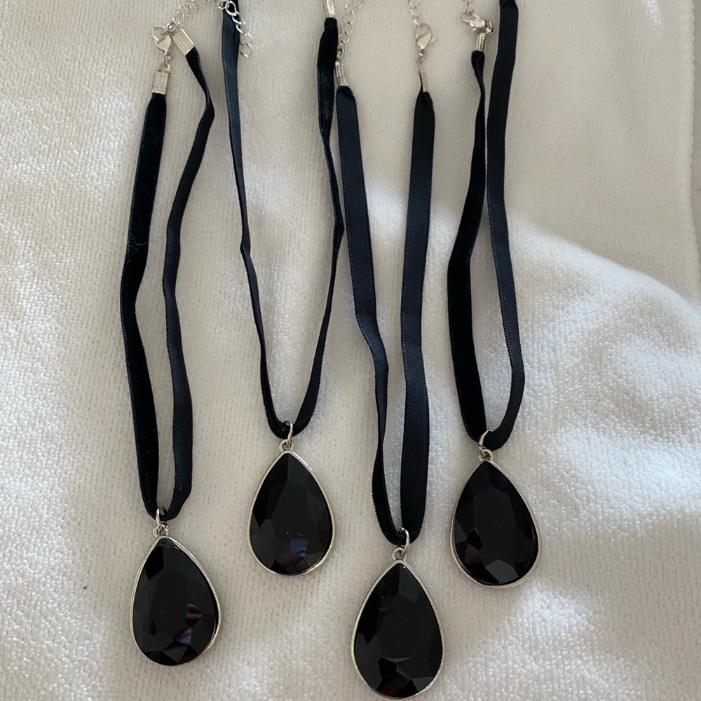 1-Black Onyx alike Teardrop oversized glass Pendant with suede Necklace